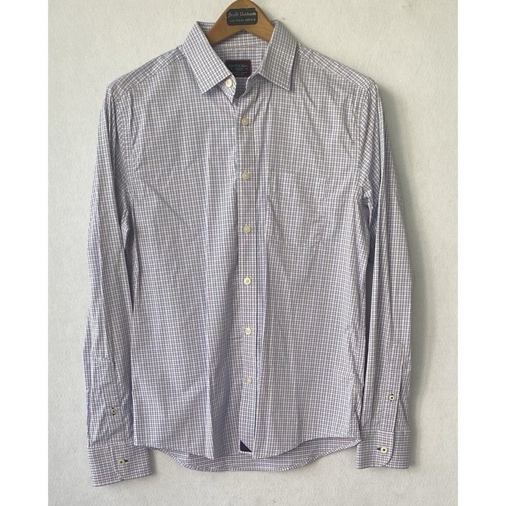 UNTUCKIt Long Sleeve Performance Shirt Blue Plaid Mens M